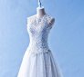 401W016 Princess A Line Korean Illusioned Lace Neckline Top Malaysia Wedding Dress Designer Rental