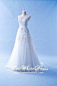 408W07 LL Illusioned neckline Princess Cap Wedding Dress Designer Malaysia