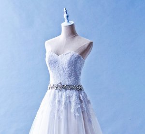 502W09 XJ Princess A Line 2 layer Lace Train Crystal Belt Top Malaysia Wedding Dress Designer Rental