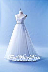 508W04 TY V neck Column Organza High Waist Wedding Dress Designer Malaysia