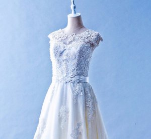 508WL02 TY WL Boat Neck Illusion Neckline A line Lace Top Malaysia Wedding Dress Designer Rental
