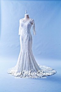 405WL03 Long Sleeves straight neck lace Plus Size Wedding Dress Designer Malaysia