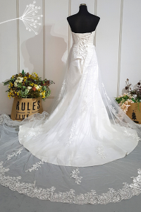 401W021 MR Pleated top Trumpet Sheer Lace b Malaysia Wedding Dress Rental