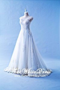 608LL01 LL Illusion Neckline Zip Button Princess Wedding Dress Designer Malaysia