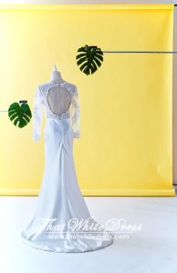 408W06 LL Berta Long sleeves Lace silk satin skirt sheath back Wedding Dresss Malaysia Baju Pengantin KL