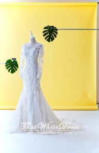 505W03 LL Long sleeves  Alencon lace Trumpet Beaded Hawa Wedding Dresss Malaysia Baju Pengantin KL
