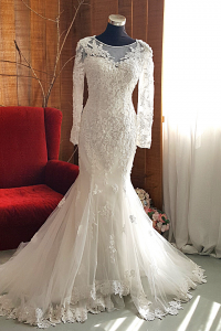 5 Full French Lace Long Sleeves Wedding Dress Mermaid Trumpet Baju pengantin Kahwin Malaysia Muslimah bride