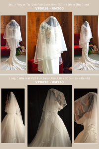 13 VT005c Premium Bride Wedding Veil Plain Soft Tulle Veil Long Satin/Veil Tudung Pengantin Nikah Sanding Hair Accessories