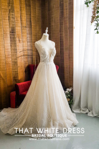 201RYW02 Olivia Champagne Spag Geometry A line g Bridal event wedding dress reception rental custom make