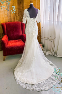 405W002 Mermaid Trump wedding dress malayisaet Quarter Long Lace Sleeves b