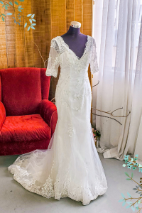 405W002 Mermaid Trumpet Quarter Long Lace Sleeves wedding dress malaysia