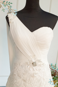 408W03 LL One Shoulder 3D French Lace Grecian a Wedding Dress Rental Malaysia b