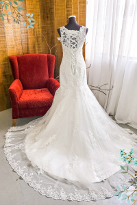 412W03 MM Strap Trumpet Tieback Illusion cover back a Mermaid Wedding Gown Malaysia rental b