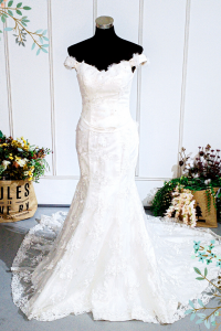 504W03 CS Off Shoulder Trumpet Floral mermaid wedding gown Malaysia