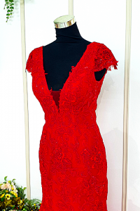 202BYE01 Verona Red Cap Sleeves V neck Trumpet evening dress rental wedding reception kuala lumpur