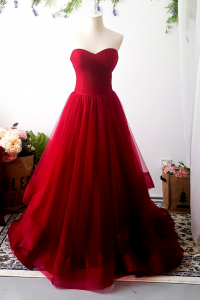 Evening Dress 502EvWL01 TY Maroon Princess Organza Plus size bride evening dress reception event rental Malaysia