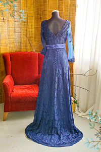 Evening Dress 601EL06 LY Plus Navy Blue Long Sleeve Trumpet b mom of bride