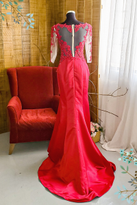 Evening Dress 610ELL01M Maroon Long Sleeves Illusion Satin Evening Dress M b Petaling Jaya rental