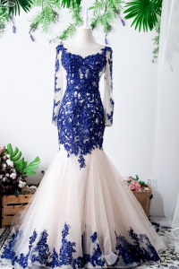 Evening Dress 711LLE01 LL TIfanny Navy Blue Illusion bodice trumpet   Wedding Event Reception Dinner Dress rental Malaysia