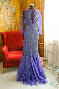 Evening Dress 711XNE02 Navy Illusion neckline sequined trumpet b wedding reception gown malaysia