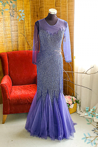 Evening Dress 711XNE02 Navy Illusion neckline sequined trumpet blue wedding reception gown malaysia