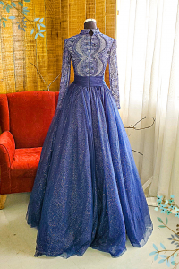 Evening Dress 807XNE01 Kelly Navy Blue High neck illusion Princess Zip Kahwin Nikah Pengantin Long Sleeves