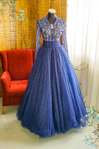 Evening Dress 807XNE01 Kelly Navy Blue High neck illusion Princess Zip Evening Kahwin Pengantin Wedding Reception