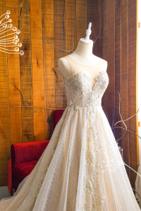 204LLE04 Taddie Gold Illusion Deep V A line c Bridal event wedding dress reception rental custom make