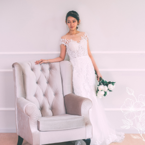 711LLW01 Celine illusion off shoulder guipure trumpet 3 Romantic wedding dress Malaysia, Church Wedding Malaysia, Long Sleeves Bridal Dress Malaysia Rental, 
