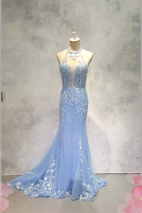 2210EL06E02 Haya Cheongsam Sky Blue floral Oriental Cheong Sam Qi Pao rental Malaysia Kuala Lumpur Petaling Jaya Evening Dress