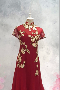 222EL03EL01 Cherry PLUS Cheongsam Red Cherry Blossom (3) Oriental Cheong Sam Qi Pao rental Malaysia Kuala Lumpur Petaling Jaya Evening Dress