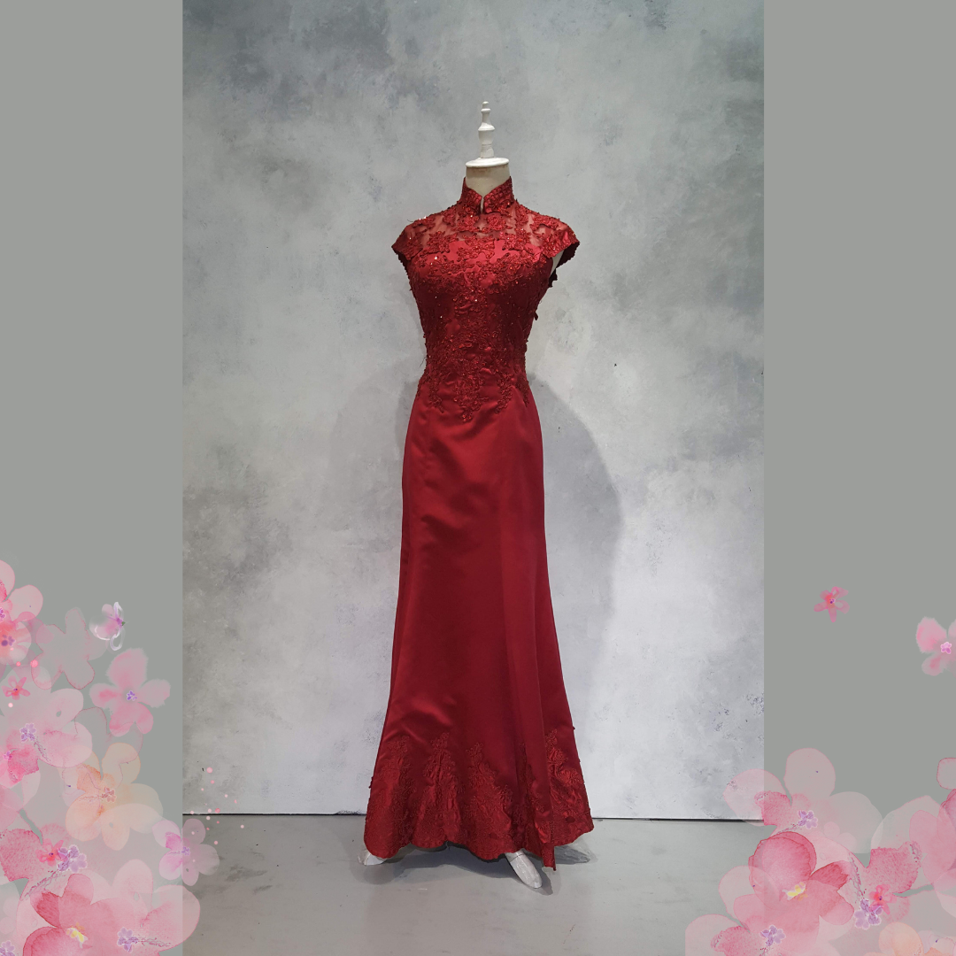 Evening Dress 408Ev02 MM Maroon Cheongsam 24 Oriental Cheong Sam Qi Pao