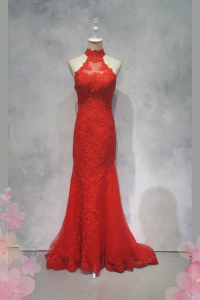 Evening Dress 412EV06 LL Red Halter Oriental Cheongsam Trumpet 42 Oriental Cheong Sam Qi Pao rental Malaysia Kuala Lumpur Petaling Jaya