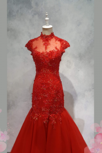 Evening Dress 503Ev01 IS Red Oriental Trumpet 28 Oriental Cheong Sam Qi Pao rental Malaysia Kuala Lumpur Petaling Jaya