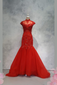 Evening Dress 503Ev01 IS Red Oriental Trumpet 27 Oriental Cheong Sam Qi Pao rental Malaysia Kuala Lumpur Petaling Jaya