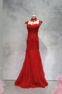Evening Dress 73TYE01 Red Oriental Collar Trumpet  18 Oriental Cheong Sam Qi Pao rental Malaysia Kuala Lumpur Petaling Jaya