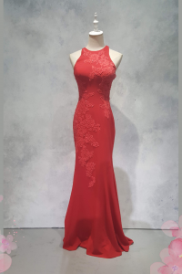 Evening Dress CC610E04 Red Halter Back illusion French Lace Chiffon 39 Oriental Cheong Sam Qi Pao rental Malaysia Kuala Lumpur Petaling Jaya