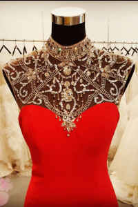 Evening Dress CC610E05 Red Gatsby Illusion Crystal Chiffon 3 Oriental Cheong Sam Qi Pao rental Malaysia Kuala Lumpur Petaling Jaya