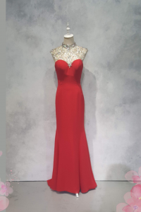 Evening Dress CC610E05 Red Gatsby Illusion Crystal Chiffon 34 Oriental Cheong Sam Qi Pao rental Malaysia Kuala Lumpur Petaling Jaya