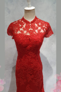 Evening Dress CC610E06 Red Cheongsam Alencon Lace 22 Oriental Cheong Sam Qi Pao rental Malaysia Kuala Lumpur Petaling Jaya
