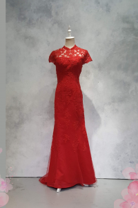 Evening Dress CC610E06 Red Cheongsam Alencon Lace 21 Oriental Cheong Sam Qi Pao rental Malaysia Kuala Lumpur Petaling Jaya
