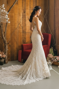 202BYW01 Cerona Skin Illusion Baroque lace trumpet sheath Button Full lace wedding dress malaysia, Malay Wedding Dress Design Kuala Lumpur