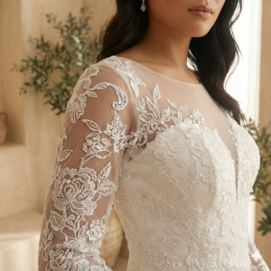 211BY10W02 Annabelle LS A Line Full Lace Pengantin Malaysia Baju Sewa, French Lace wedding Dress rental Malaysia