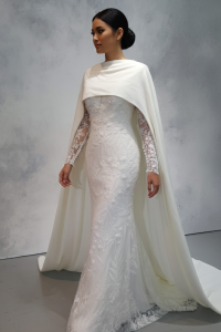 211BY11W02 Bailey LS Lace Zip Back Trumpet floral Pengantin Malaysia Baju Sewa, French Lace wedding Dress rental Malaysia