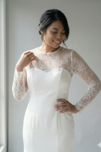 214LLWL01 Pure Plus Sweet Heart Silk Satin A line illusion long sleeves Gaun Pengantin Muslimah Malaysia sewa Kahwin Nikah saiz besar