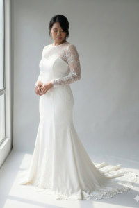 214LLWL01 Pure Plus Sweet Heart Silk Satin A line illusion long sleeves Plus Size Bride Bridal Dress Rental Malay Kuala Lumpur Engagement Malaysia