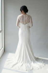 214LLWL01 Pure Plus Sweet Heart Silk Satin A line illusion long sleeves Gaun Pengantin Muslimah Malaysia sewa Kahwin Nikah Saiz Besar