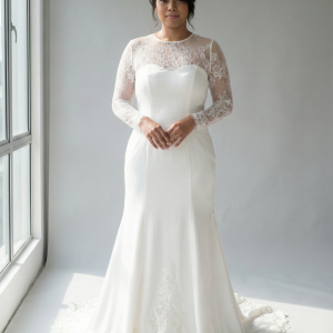 214LLWL01 Pure Plus Sweet Heart Silk Satin A line illusion long sleeves Plus Size Bride Bridal Dress Rental Malay Kuala Lumpur Engagement Malaysia