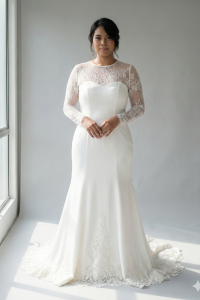214LLWL01 Pure Plus Sweet Heart Silk Satin A line illusion long sleeves Plus Size Bride Bridal Dress Rental Malay Kuala Lumpur Engagement Malaysia