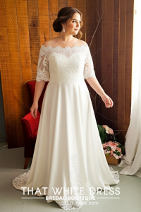 214LLWL01 Pure Plus Sweet Heart Silk Satin A line off shoulder bolero Plus Size Bride Malaysia Dress Rental, Simple wedding dress malaysia, ROM wedding gown Kuala Lumpur